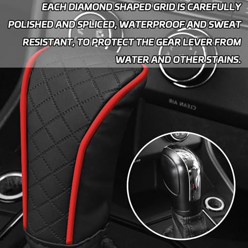 Car Shift Handle Transmission Knob Cover Accessories, Eco-Leather Car Shift Cover, Center Console Magic Tape Gear Lever Protector Universal for Most Cars(Black+Red)