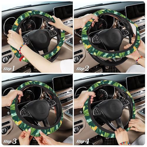 Tropical Butterflies and Plants Steering Wheel Covers Universal 15 Inch Car Wheel Cover,Anti-Slip Breathable Car Accessories Protector Fit for Trucks,Sedans,SUVs,Vans - color: Tropical Butterflies and Plants