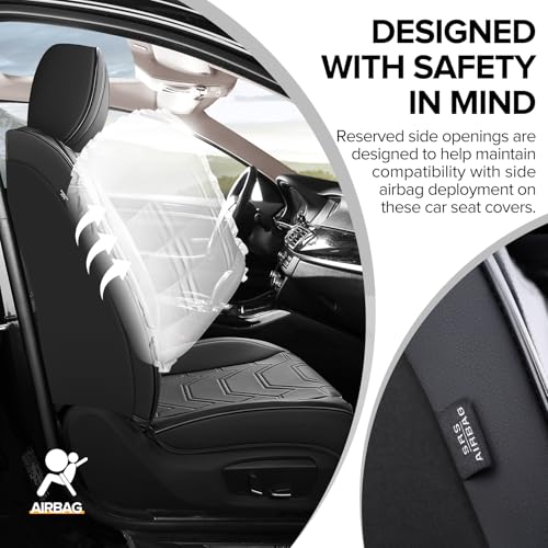 Car Seat Covers Full Set, Black Seat Covers for Car with Lumbar Support, Faux Leather Waterproof Seat Covers 5 Seats, Breathable Automotive Seat Covers Fit for Most Cars SUV Truck