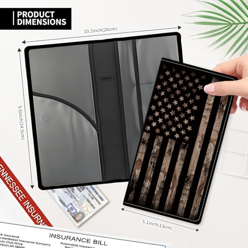 Leather Car Registration and Insurance Card Holder, Cute Car Accessories Vehicle Glove Box Car Organizer for Documents, Cards, License Retro American Flag - color: Retro American Flag