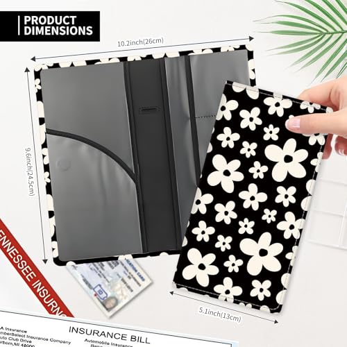 Leather Car Registration and Insurance Card Holder, Cute Car Accessories Vehicle Glove Box Car Organizer for Documents, Cards, License Black White Flowers - color: Black White Flowers