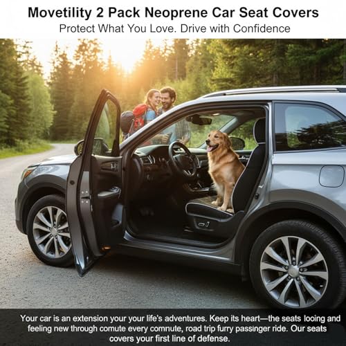 Waterproof 2 Pack Neoprene Car Seat Covers for Trucks, Sweatproof Non-Slip Seat Protector for Cars, SUVs, Vans, Machine Washable, Universal Fit (Black,2-Pcs)