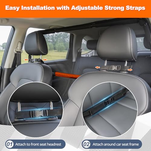 Dog Barrier for Car, 50" Wide SUV Dog Barrier for Cargo Area & 2nd 3rd Row Seats, Sturdy Dog Barrier for Small SUV & Truck with See-Through Net Mesh, Back Seat Divider for Mid-Sized Vehicle