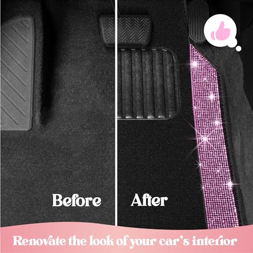 Carbella Diamond Bling Car Mats 4-Piece Set, Shiny Rhinestone Crystal Carpet Car Floor Mats, Two-Tone Floor Mats for Cars, Cute Automotive Interior Car Accessories for Women (Light Pink)