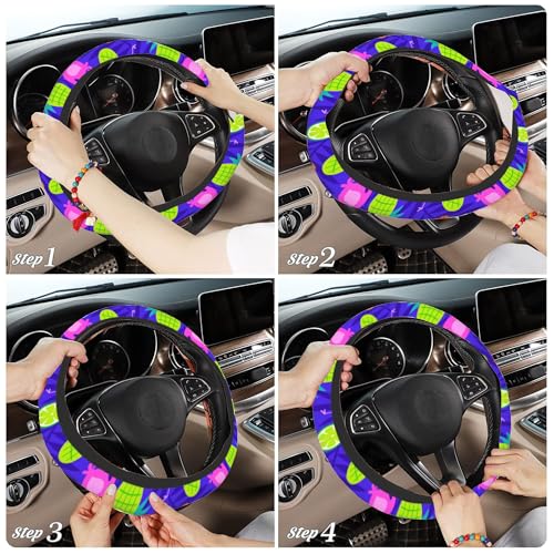 Tropical Flamingo Steering Wheel Covers Hibiscus Fruit Universal 15 Inch Car Wheel Cover,Anti-Slip Breathable Car Accessories Protector Fit for Trucks,Sedans,SUVs,Vans - color: Tropical Flamingo
