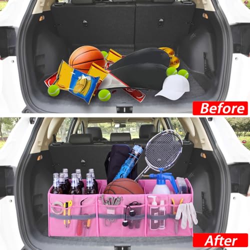 Large Collapsible Trunk Organizer with Multi Pockets, 3 Compartments Storage Organizer for Car, SUV, Minivan