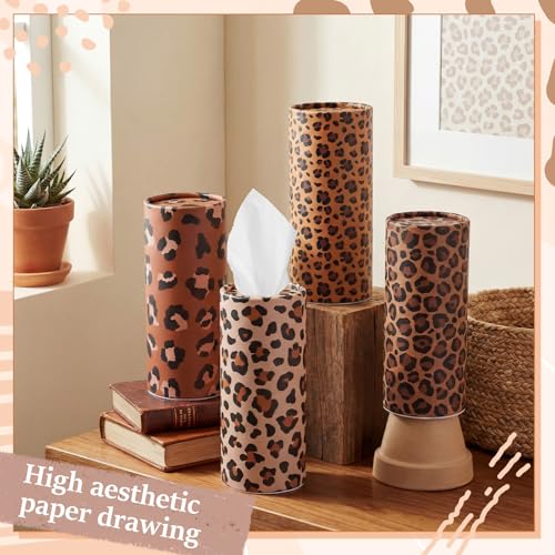 Maxcheck 20 Pack Car Tissues Cylinder with 3 Ply Facial Napkins Bulk, Travel Round Tissue Boxes for Car Cup Holder Paper Napkins Tube Container for Home Bathroom Office (Leopard Style) - style: Leopard Style