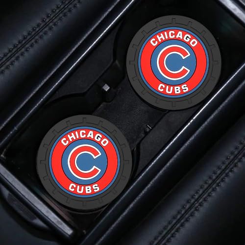 Baseball Fans Car Cup Holder Coasters for Chicago Cubs Fans, 2 Pack Cubs Silicone Non-Slip Cup Mats, 2.75" Car Cup Holder Inserts for Auto Interior - color: Dcu166bs