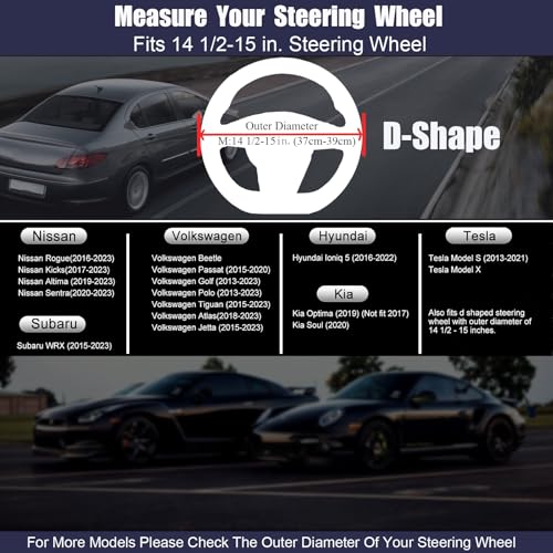 D Shaped Steering Wheel Cover, Flat Bottom Car Wheel Cover 14 1/2-15 inch (37-39 cm), Non-Folding Packaging, Microfiber Leather, Black and Light Creamy White - color: Light Creamy White, size: D Shaped: Medium 14 1/2''-15''