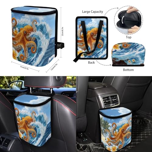Forchrinse 15Pcs Car Seat Cover Hawaiian Octopus Front Back Seat Protector with Steering Wheel Cover+Seatbelt Pads+Coaster+Handbrake Gearshift Cover+Auto Trash Can for Most Vehicles - color: Hawaiian Octopus Printed