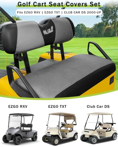 Golf Cart Seat Covers Front & Rear Set for EZGO TXT RXV | Also Fits Club Car DS - 2000-Up | Breathable Mesh | Cool & Sweat-Proof | Machine Washable | Easy to Install, Black&Grey - color: Grey & Black, size: Rear + Front Seat EZGO TXT RXV Club Car DS 2000-