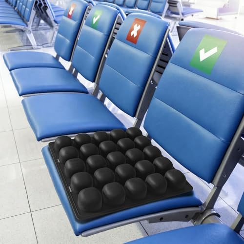 Inflatable Travel Seat Cushion for Airplane - Portable Air Pad with Built-in Pump for Long Haul Flight Essentials - Ergonomic Tailbone & Sciatica Pain Relief, Non-Slip, 15.7x15.7, Black - size: 15.7"x15.6"