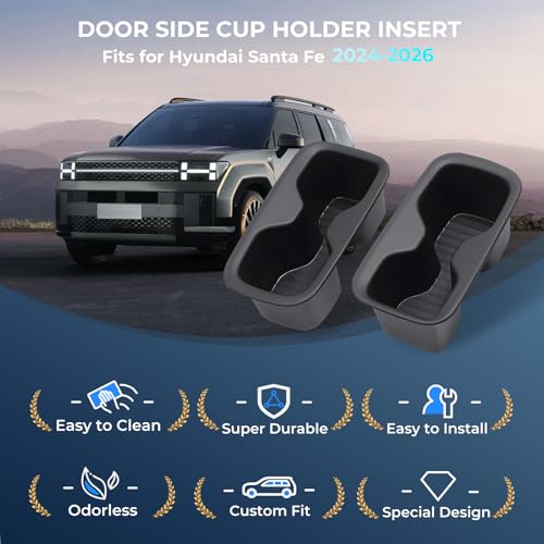 2PCS Rear Door Side Cup Holder Insert for Hyundai Santa Fe 6/7 Seat 2026 2025 2024, Interior Accessories TPE Cup Holder for Hyundai Santa Fe 2024-2026, Black - style: Door Side Cup Holder for 2024-2026 Santa Fe