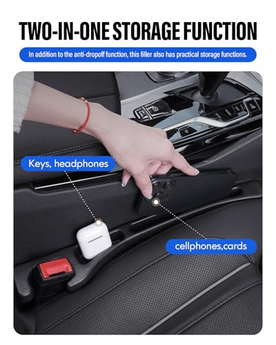 Car Seat Gap Filler, 2 Pack No-Drop Seat Side Gap Seam Filler Organizer with Phone Holder, Universal Fit Fill The Gap Between Seat and Console, Perfect for Car SUV Truck Black