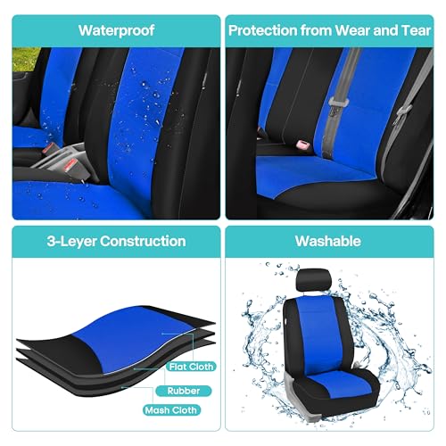 FH Group Waterproof Neoprene Car Seat Covers Front Set β Universal Fit Front Seat Covers with Storage Pockets, Airbag Compatible Automotive Seat Covers for Cars, SUVs & Vans, Blue - color: Blue, style: Front Set