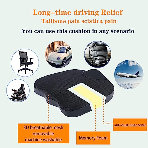 Decompression Cushion, Comfort Memory Foam Seat Cushion for Car Seat Drivers, Tailbone (Coccyx) Pain Relief Cushion, Office Chair Cushion (Black) - color: Black