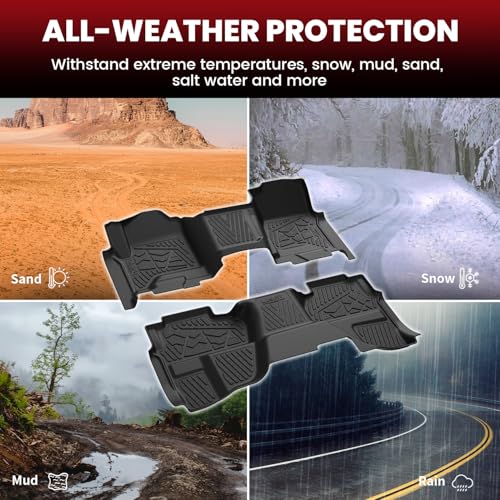 LASFIT Floor Mats 2014-2018 for Chevy Silverado/GMC Sierra 1500, 2015-2019 2500HD 3500 HD (Double Cab, Bench Seat Only) All Weather TPE Custom Fit Car Floor Liners, with Carpet Floor Only - size: Double Cab/Bench Seat 1500/2500HD/3500HD 2014-2018