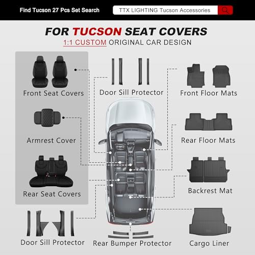 TTX LIGHTING Front Seat Covers for Hyundai Tucson 2016-2019 2020 2021 Seat Covers Waterproof Breathable Faux Leather Custom Fit Car Protector Cushion Accessories(2 Seats,Black) - size: 14.Tucson 2016-2021 Only 2PCS Front