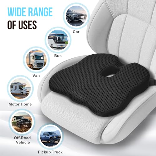 Car Seat Cushion for Driving – Ergonomic Wedge Memory Foam Booster Automotive Seat with Non-Slip Bottom & Adjustable Strap – Car Seat Pad for Car, Truck, Vehicle