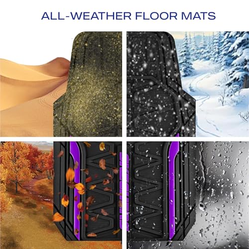 Skechers Car Floor Mats,Heavy Duty Rubber Car Mats Full Set,All Weather Floor Mats,Waterproof TrimTo Fit Universal Floor Liner Car Accessories,Automotive Floor Mats for Cars Trucks SUV,Purple