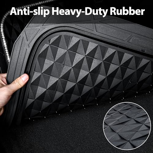 CAR PASS Bling Diamond Black Rubber Car Mats, Heavy Duty Deep Dish All-Weather Floor Mat Anti-Slip 3D Rhombus Waterproof Trim to Fit Liner Universal Glitter Sparkly Shining Rhinestone, 3 Pcs Silver - color: Silver Diamond