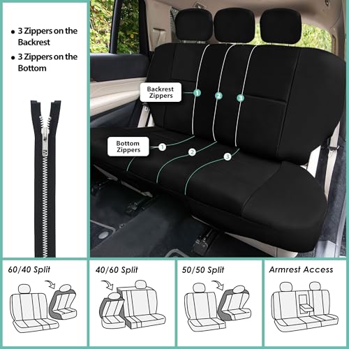 FH Group Car Seat Covers PU Leather 3 Row Car Seat Covers 7 Seater, Airbag Compatible and Split Bench - Fit Most Car, Truck, SUV, & Van, Black - color: Black, style: 7 Seater