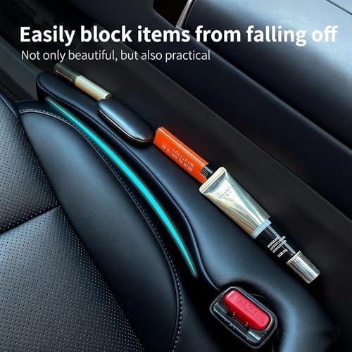 Inflatable Car Seat Gap Filler Strip - 2Pcs Leather Foldable Seat Gap Plug Blocker,Stop Dropping Items,Soft Interior Accessories for All Cars (Black) - color: Black