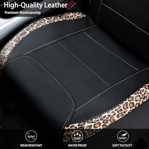 Flying Banner car seat Covers Faux Leather Waterproof Easy Clean Easy Installation (Leopard Brown Black, 2 Fronts)