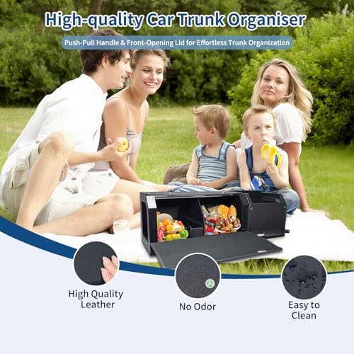 Car Trunk Organizer, Leather Car Trunk Storage Organizer with Lid and Sturdy Handle Car Storage for SUV, Truck, Sedan (Black, 36.2 x 11.4 x 12.2in) - size: 36.2" x 11.4" x 12.2"