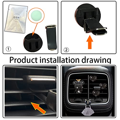 Black Heart & Bear Air Vent Clips, 4 Pcs Bling Heart Car Air Fresheners Diamond Car Diffuser Car Interior Decor Charm Cute Car Accessories Car Decoration for Women + Cute Butterfly Mask Hook