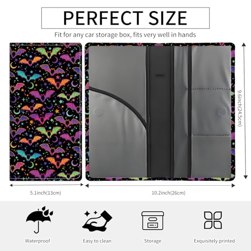 Premium Car Registration and Insurance Card Holder, Cute PU Leather Car Document Holder, Vehicle Glove Box Car Organizer with Magnetic Closure for Driver License, Cards Purple Bats - color: Purple Bats