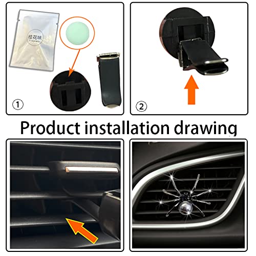 Bling Spider Car Air Fresheners Vent Clips, Cute Lovely Spider Car Air Vent Clips Funny Diamond Diffuser Vent Clip Decoration Interior Decor Bling Accessories for Women Men(Black)