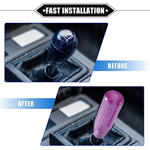 Gear Shift Knob Stick, 15cm Faux Crystal Transparent Bubble Gear Shifter Universal for Manual Transmission Vehicle Durable Acrylic Purple with Adapter