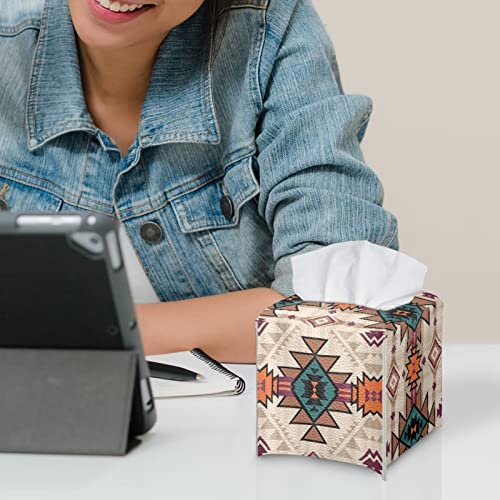 ZFRXIGN Southwestern Tissue Box Cover PU Leather Square Tissue Box Holder Home Decorative Tissue Dispenser for Bathroom Vanity Countertop, Night Stands, Office Desk & Car Boho Western Aztec