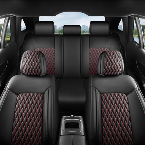 Car Seat Covers Full Set for SUV Trucks,Univerasal Precision Fit Contoured ThickTexture Nappa Leather Automotive Seat Covers,Waterproof Seat Covers & Accessories,Style1 Black Red Line - color: Black Red Full Coverage