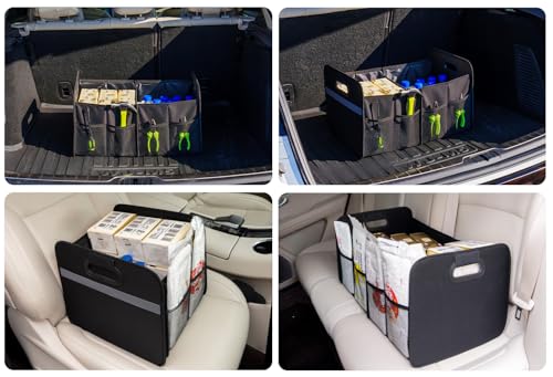 Trunk Organizer for car, Foldable Cargo storage, Black 55L, for SUV Car Truck, 600D Waterproof Oxford Polyester, 2 Compartments With Handle, Car seat storage box