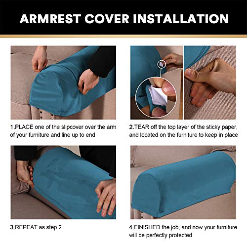 2 Pack Thick Velvet Stretch Armrest Covers for Chairs and Sofas, Non Slip, Blue - color: Blue