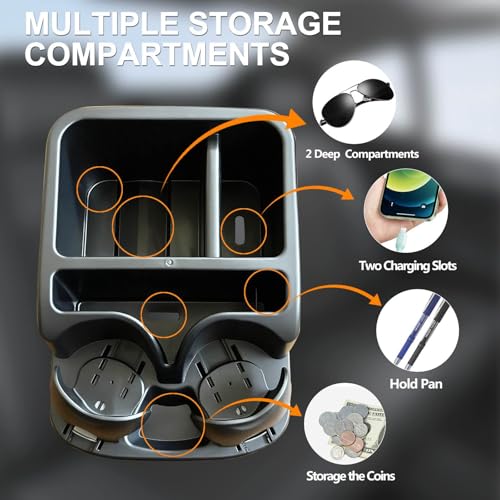 Car Center Console with Adjustable Cup Holders, Universal Center Console Organizer for Truck, Cars, Minivans, Suvs, Truck Floor Console, Bench Seat Center Console (Black) - color: Black