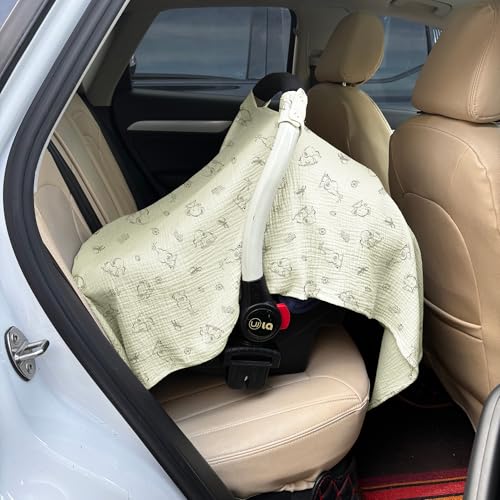 100% Muslin Cotton Car Seat Cover Baby, Carseat Canopy Cover, Universal Fit Stroller Covers for Boys and Girls (Cute Elephant) - color: cute elephant