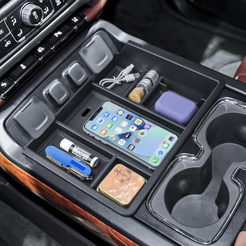 Center Console Organizer Tray Compatible with 2014-2018 Chevy Silverado/GMC Sierra 1500 Accessories 2015-2019 Silverado/Sierra 2500HD/3500HD Compartment Storage,Full Console w/Bucket Seat ONLY - color: Black Trim