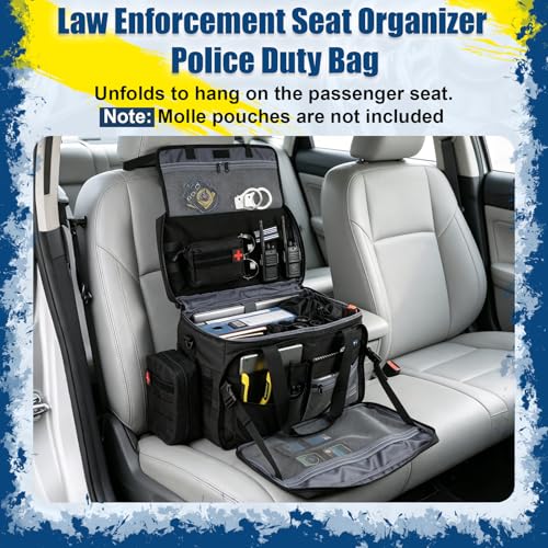 Patrol Bag Law Enforcement, Police Gear Bag for Car Front Seat Organizer Tactical Officer Duty Bags, Police Duty Bag for Passenger Seat, Multiple Compartment Molle Webbing Removable Shoulder Strap