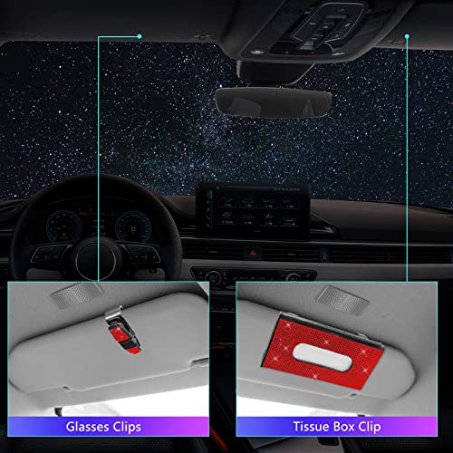 25PCS Bling Car Car Accessories Set,15 Inch Steering Wheel Cover,Shiny License Plate Frame,Center Console Cover and Rearview Mirror Set and Other Car Accessories(Red) - color: Red