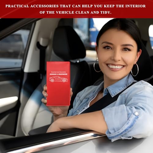 Car Registration and Insurance Holder, 9.56"×5.19" Glove Box Organizer Vehicle Document Holder, Waterproof Essential Driving License Wallet Case for Sedan Truck SUV (Glossy Large Car, Red)