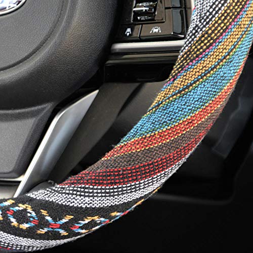 Carbella Woven Boho Bohemian Hippie Saddle Blanket Style Steering Wheel Cover for Women - Fits Most Standard Wheel Sizes 14.5 - 15 inch Woven Style - Aztec / Incan - color: Woven Aztec / Incan
