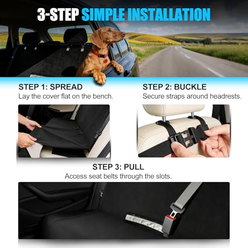 Waterproof Towel Rear Seat Cover for Cars, SUVs, Trucks & Sedans, Heavy Duty Sweat Towel Back Seat Protector for Post-Gym, Beach, Dogs & Kids, Machine Washable, Non-Slip, Black, 55" x 59"