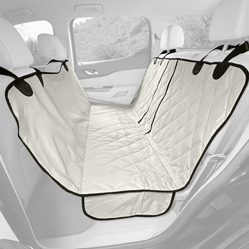 4Knines Dog Hammock for Cars, SUVs, and Small Trucks (Regular Size, Tan) – Rear Seat Cover for 60/40 Split Bench w/Armrest & Seatbelt Access – Heavy Duty, Waterproof, Easy Install, Machine Washable