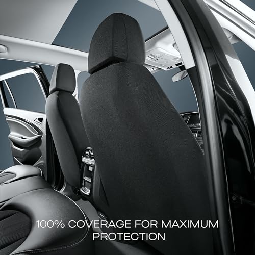 Skechers Car Seat Covers, Work Leather Seat Covers 5-Times Stronger Built-in Webbing, Oxford Fabric Seat Cover Full Sets, Airbag Compatible, Automotive Comfort for Cars, Trucks, SUVs,Black