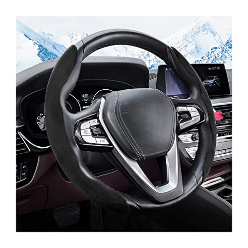 Car Steering Wheel Cover, Microfiber Suede Leather and Carbon Fiber Double Sided Design, Warm in Winter and Cool in Summer, Breathable Non Slip Segmented Protector for Most Cars (Turn Fur/Black) - color: Turn Fur/Black