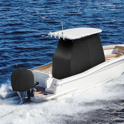 T-Top Boat Center Console Cover with Motor Cover, 1200D Heavy Duty Waterproof 83" L x 55" W x 72" H Marine Grade Tear-Resistant T-Top Console Cover Fit for Center Console and Helm - size: 83"L x 55"W x 72"H