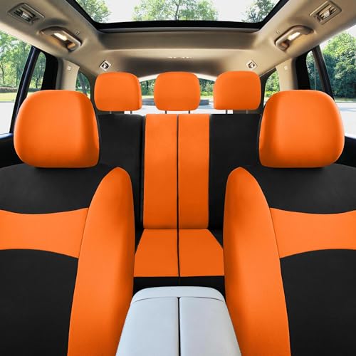 FH Group Full Set Cloth Car Seat Covers , Universal Fit combo, Low Back Front Seat Covers, Airbag Compatible, Split Bench Rear Seat, Washable Seat Cover for SUV,Sedan,Van Orange - color: Orange